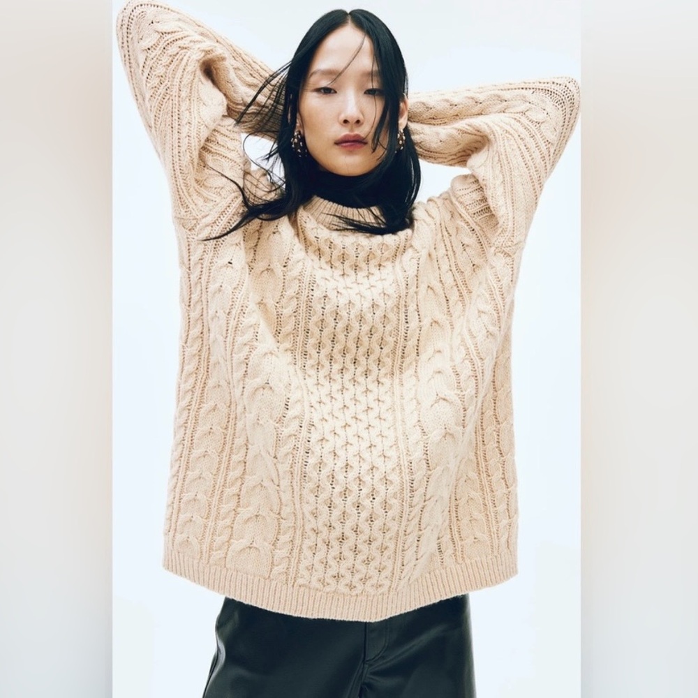 J. Crew Oversized Cable Knit Wool Sweater Sz L